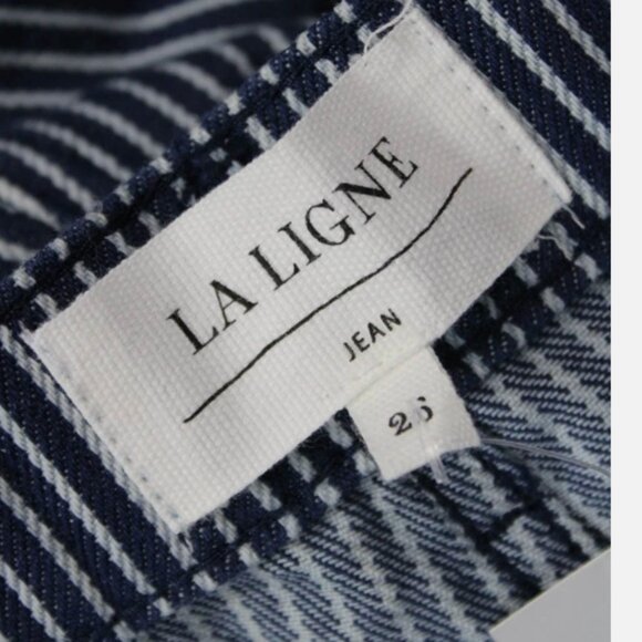 La Ligne Isadora High-Rise Railroad Stripe Wide-Leg Jeans 26 - Picture 5 of 9